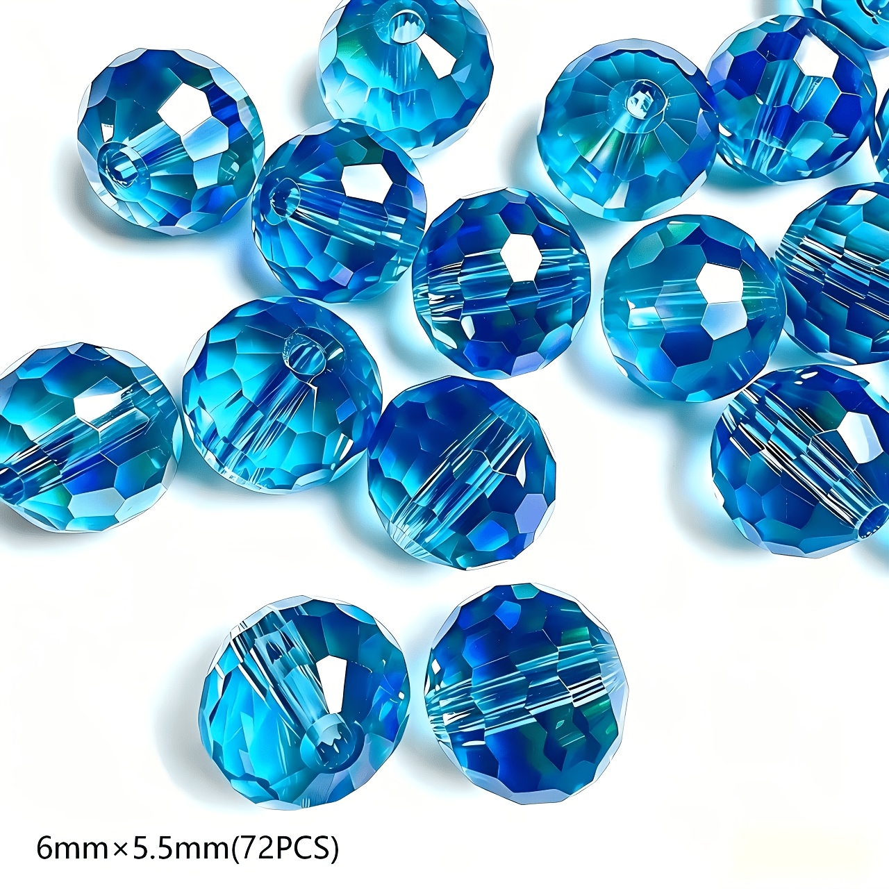 TEMU Premium Decorative Beads 6mm X 5.5mm 72pcs/8mm X 7.5mm 46pcs/10mm X 9.5mm 21pcs Rich (royal Blue/lake Blue) Multi- Loose Beads 96 /96 Full Of