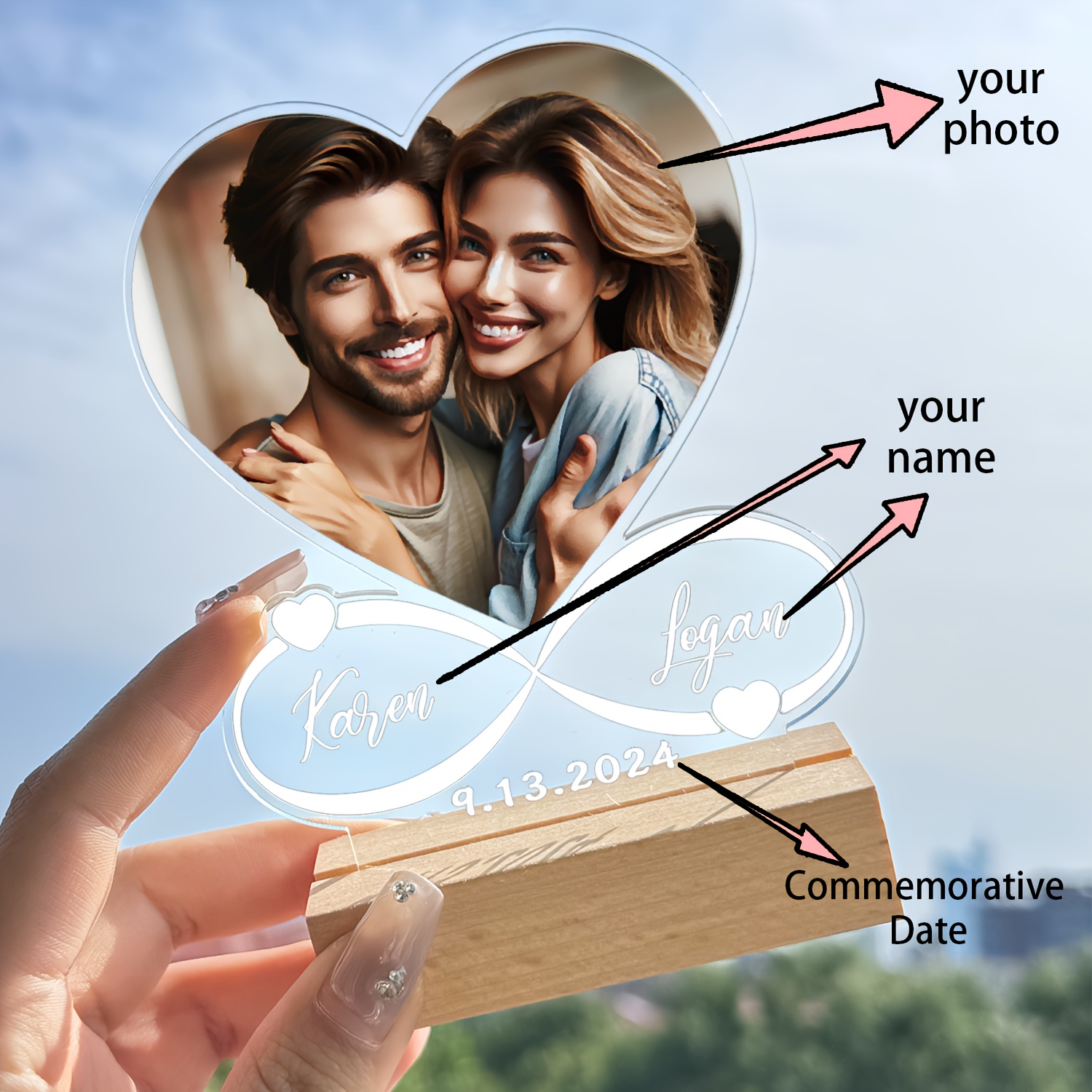 1pc Customized Acrylic Desktop Decorations, Occasions Like & Girlfriends' Presents, Personalized Pet Pictures, And Wooden Stand Ornaments. Ideal For New Years, Valentines, Back-to-school, And Easter