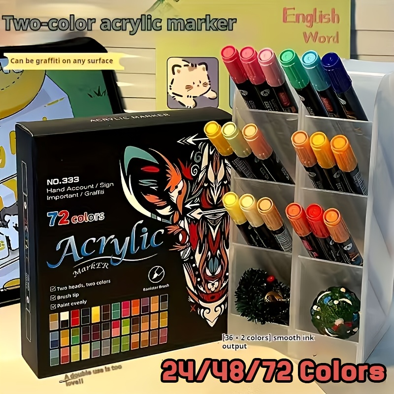 24 48 72 colors acrylic paint markers pen dual tip acrylic paint markers with brush and   for     rock painting glass ceramic   crafts making school supplies