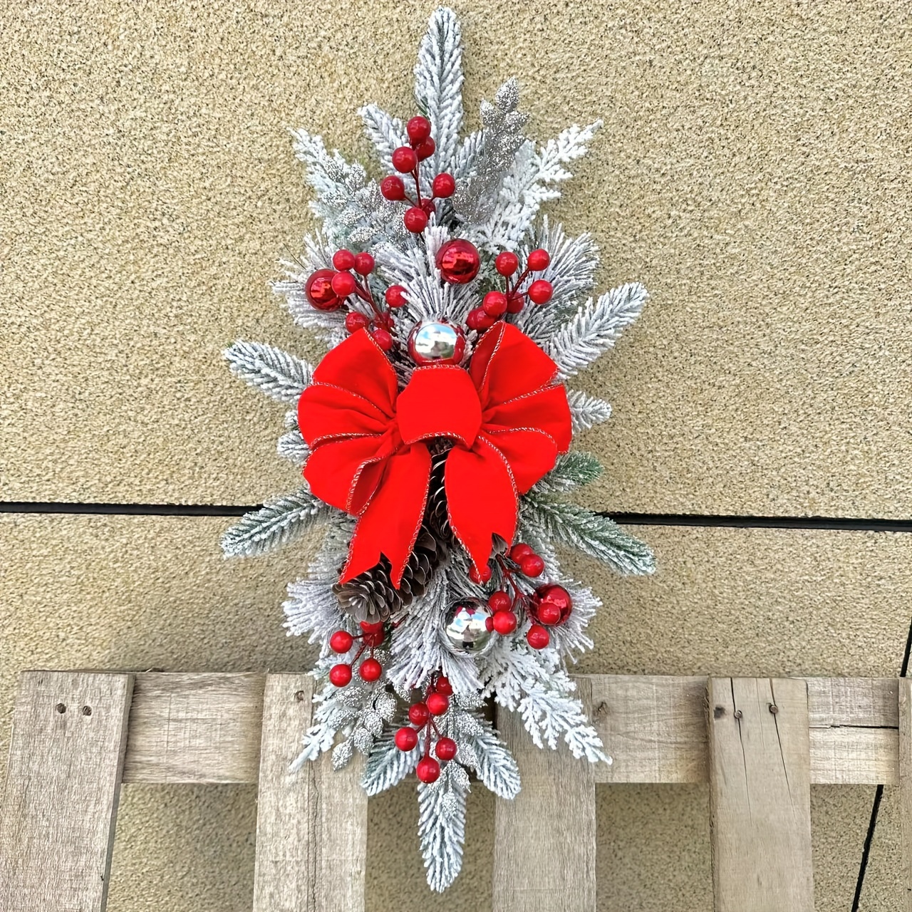 

2pc, 22.83 Red Christmas Pinecones And Red Bow, Wreath Decor, No , Free, Hanging, , Christmas Decor