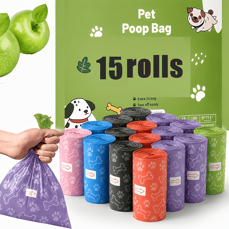 TEMU 15 Rolls 224pcs Paw Print And Bone Pattern Pet Waste Bags, Dog Poo Bags, Easy-to-clean Polyethylene Material, Cute Bone Design, Suitable For
