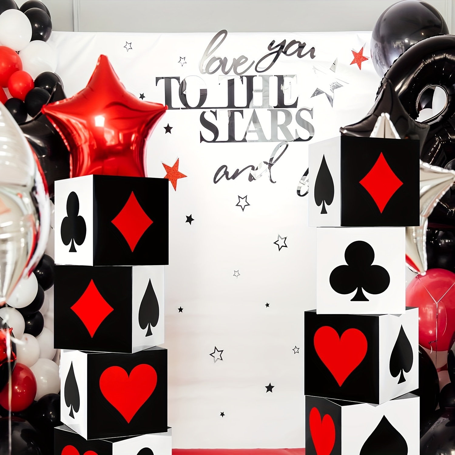 

4-pack Casino Theme Party Decoration Boxes, General Use Paper Playing Card Symbols For Birthday, Graduation, Prom Decor, Universal Holiday Event & Party Supplies - No Electricity Needed