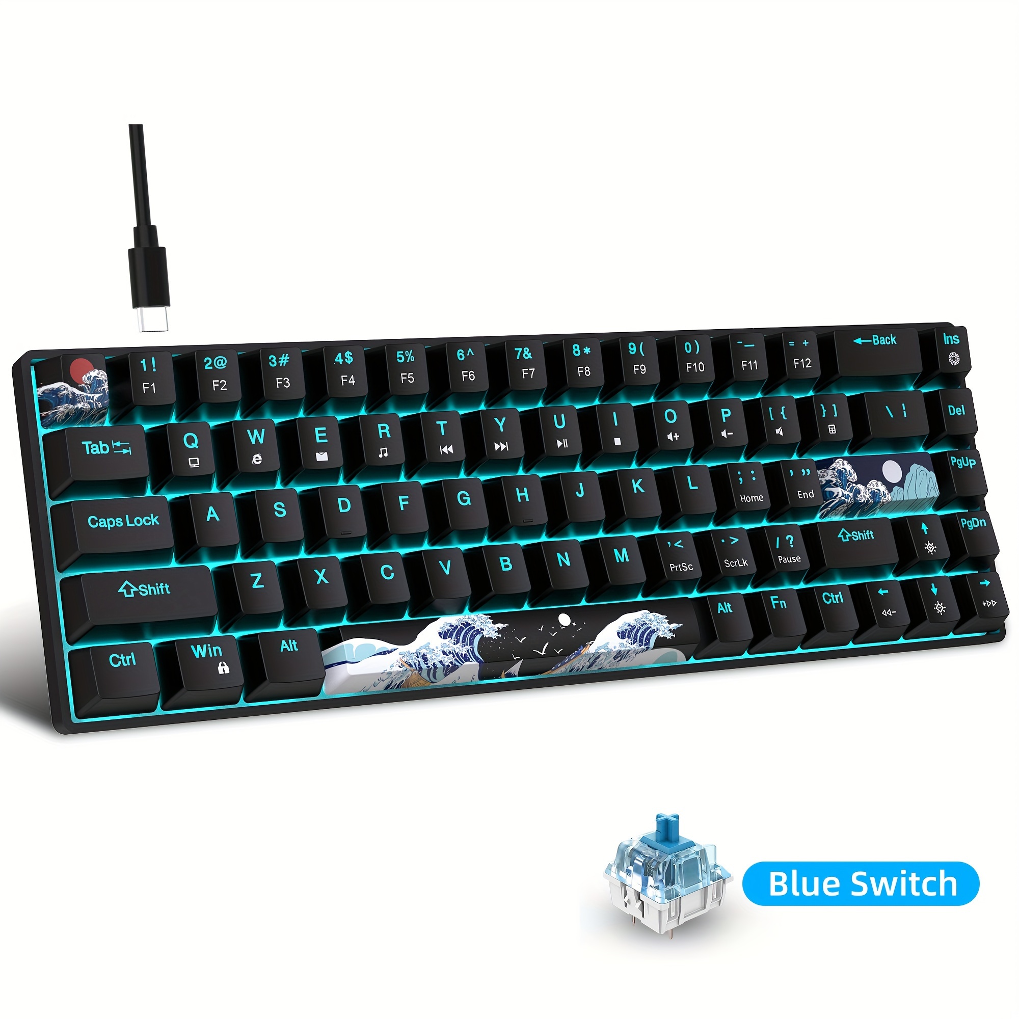 

Ultra Compact 60% Gaming Mechanical Keyboard - 68 Keys With Blue Switches, Anti-ghosting, Ergonomic Design & Backlit For Pc And Laptop Gamers, Includes Pbt Keycaps