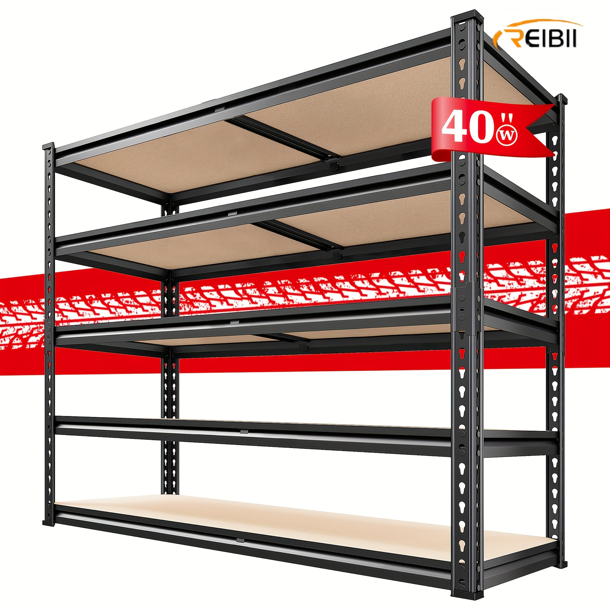 

40''w Garage Shelving 3000lbs Storage Shelves Heavy Duty Shelving 72''h 5 Tier Metal Shelves For Garage Shelves Adjustable Shelving Units And Storage For Closet , 40"w X 72"h X 20"d