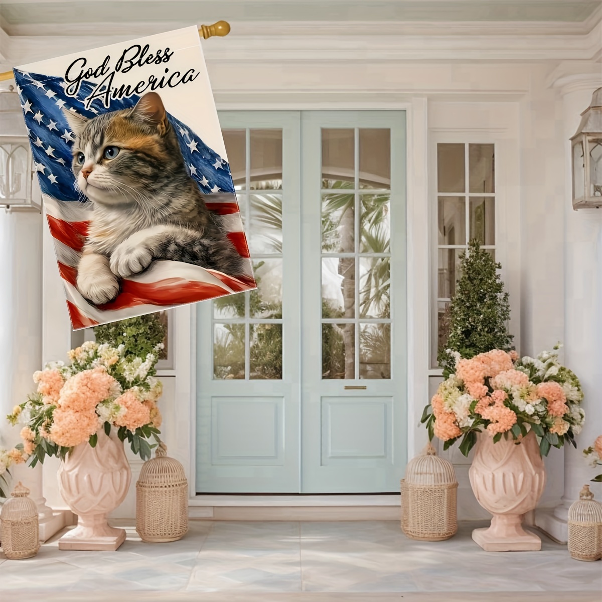 1pc, 4th Of July Cat Garden Flag, God Bless America Vertical Double 