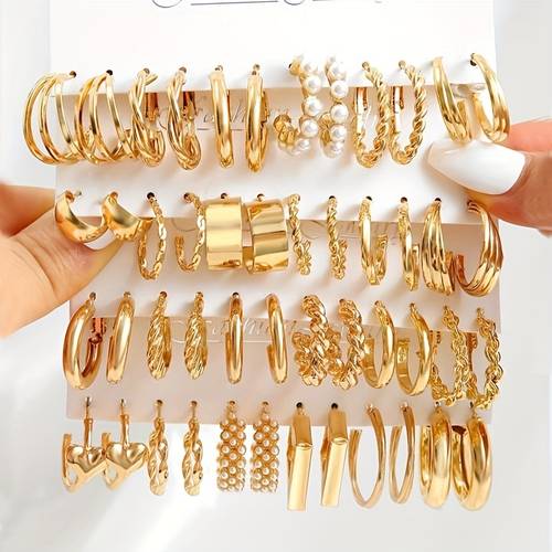 6 24 pairs of womens fashion geometric hoop earrings with heart twist and imitation for daily wear parties banquets and gifts