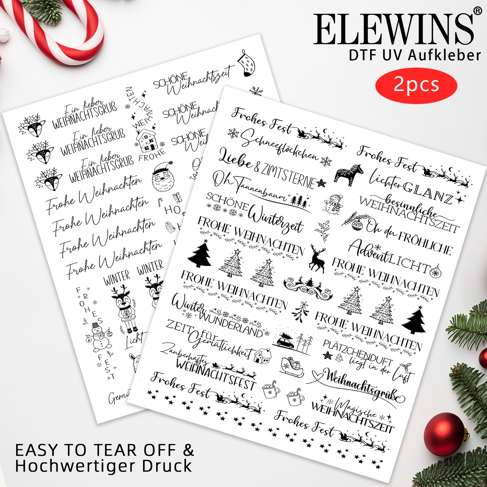 Image of 2pcs Of Uv Transfer With A German Christmas Quotes Theme - Candles, Perfect For Projects, Including Mugs, And Water Bottles. Self-adhesive Plastic Are Ideal For Festive Decorations.