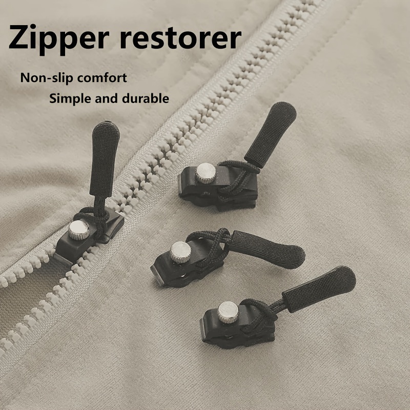 Kit di riparazione universale per cerniere lampo da 3 pezzi, cursore per riparazione rapida - Teste per cerniere di ricambio facili da installare senza cuciture per giacche, bagagli, zaini, stivali - Fissatore per cerniere nero resistente