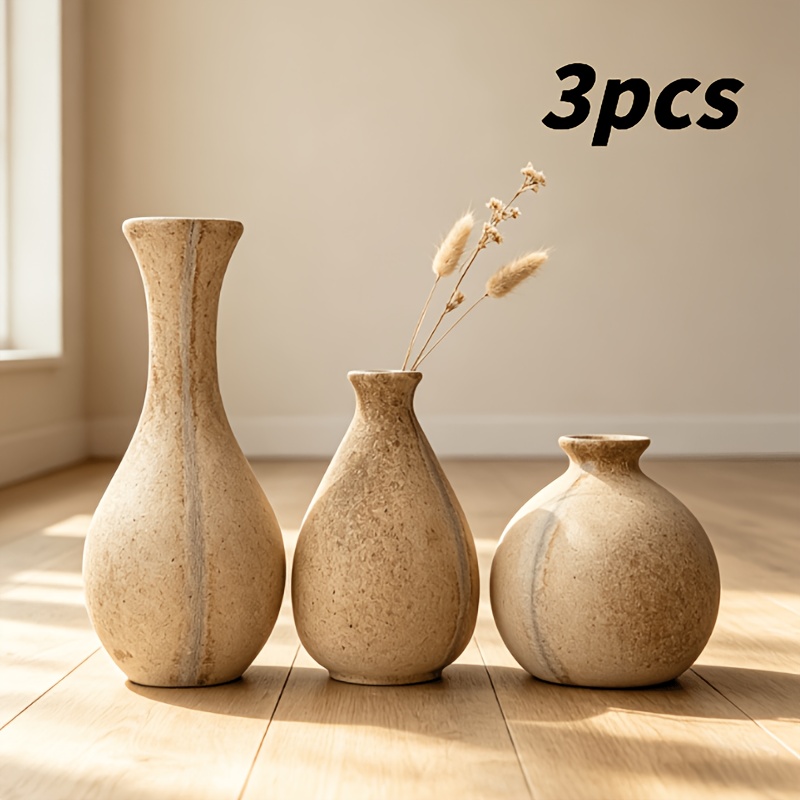 Image of 3pcs Unfinished Wood Vase - Dried Flower Vase Wooden Home Desktop Decoration Unfinished Vase - Wooden Vase Small Blank Wooden Basin For Home Office Balcony Decoration Handmade Flower Pot