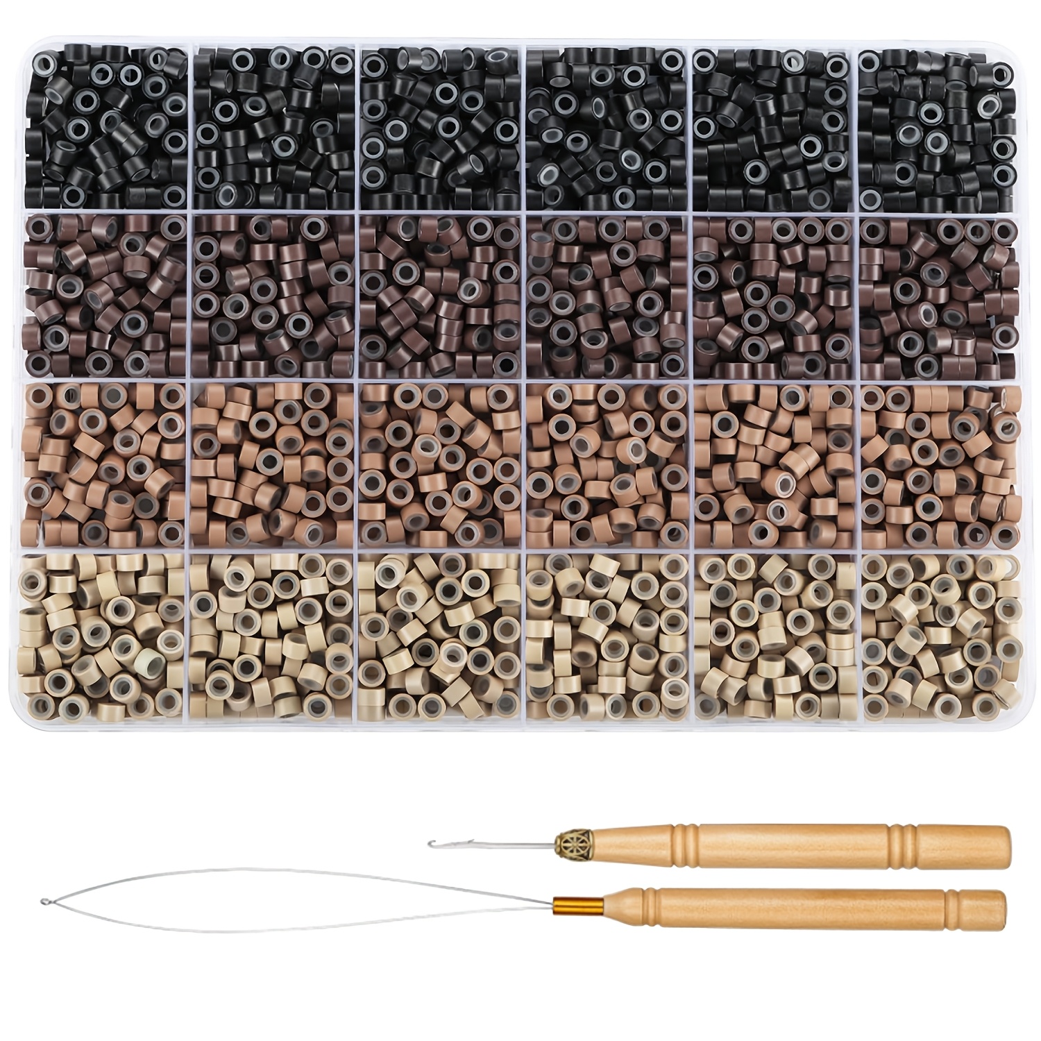 TEMU Perline con Micro Gancio di Trazione Kit Ago per Extension Capelli, 1920pz 4 Colori Perline Extension Capelli, Anelli Micro Lineati, Perline per