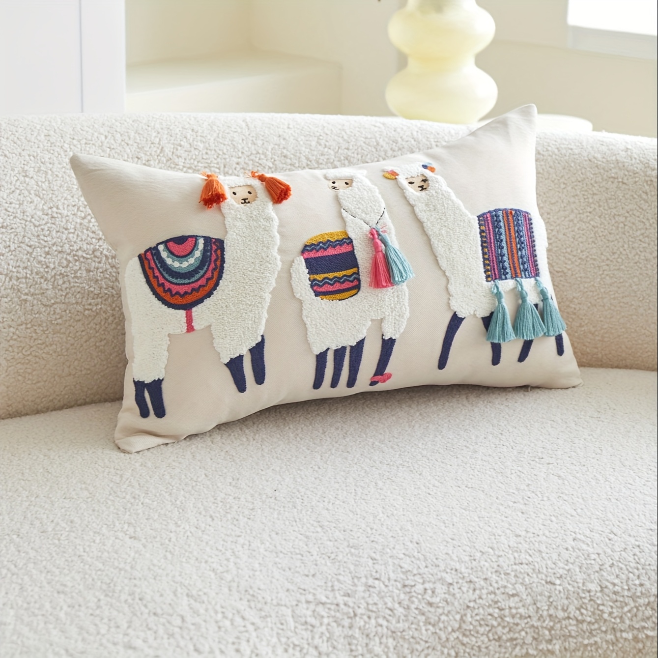 TEMU 1pc Moroccan Style Handmade Tassel Sheep 3d Embroidered Pillowcase For , Commuting, Eid , Suitable For Living Room, Bedroom, Sofa, And Parties