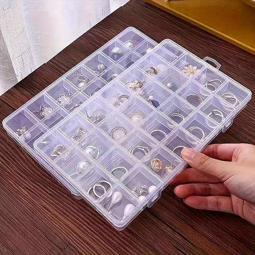 24 compartment clear plastic storage box with lid durable multi section organizer suitable for jewelry hardware craft supplies desktop rectangular container secure snap closure high quality jewelry storage supplies