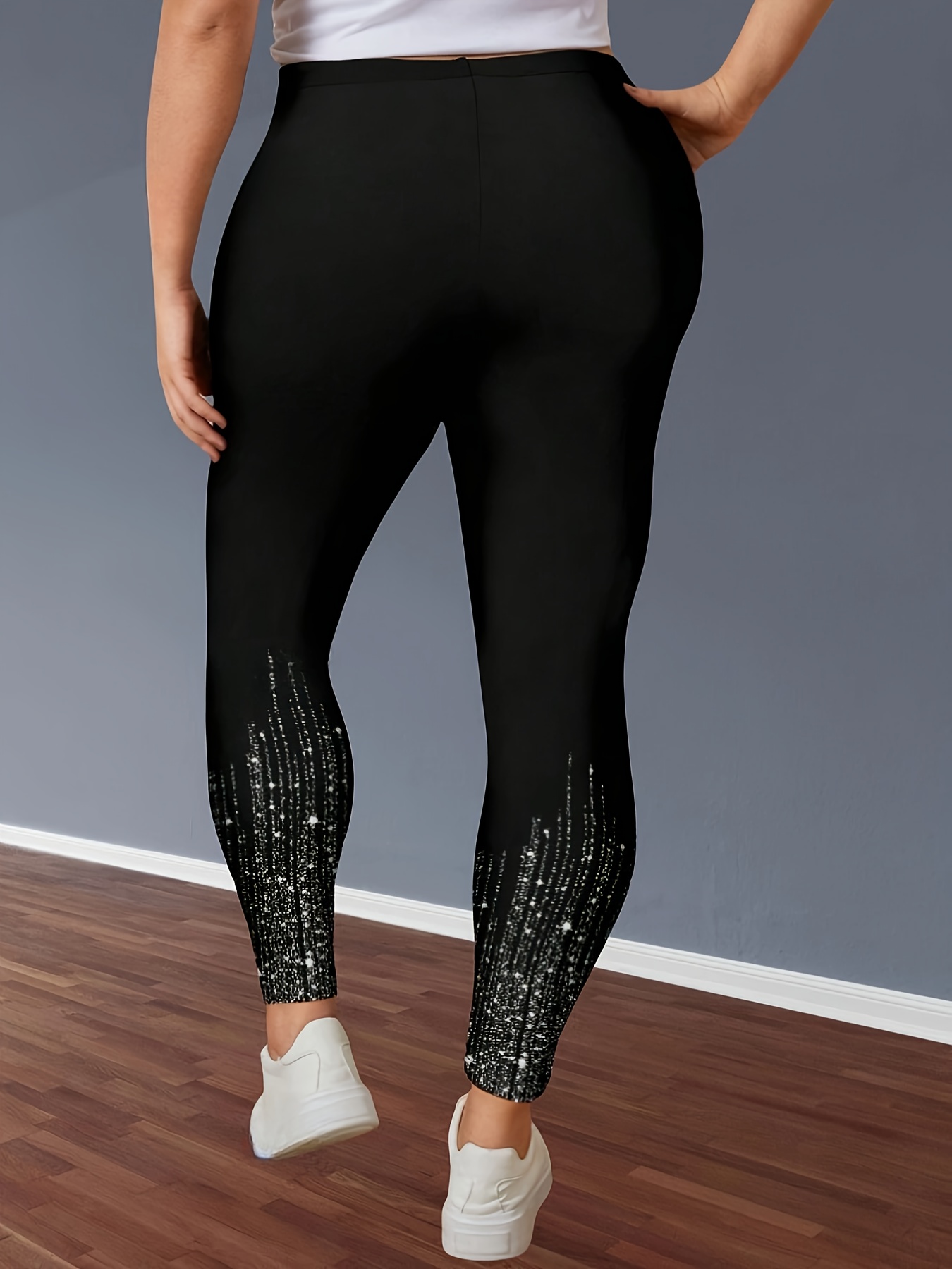 plus size glitter striped leggings women stretchy knit Temu