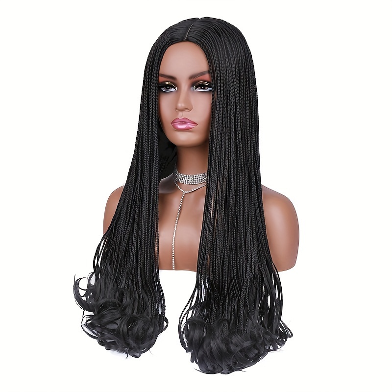 elegant full lace box braided wigs for women 26 inch goddess braids with curly ends high temperature fiber glueless long braided lace wig suitable for all