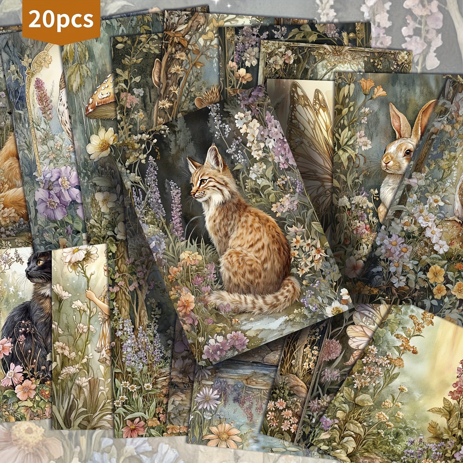 TEMU Confezione da 20 biglietti animali della foresta fatati - Carta da merdaia da 4X6 pollici, illustrazioni , biglietti da decorativi con pittura