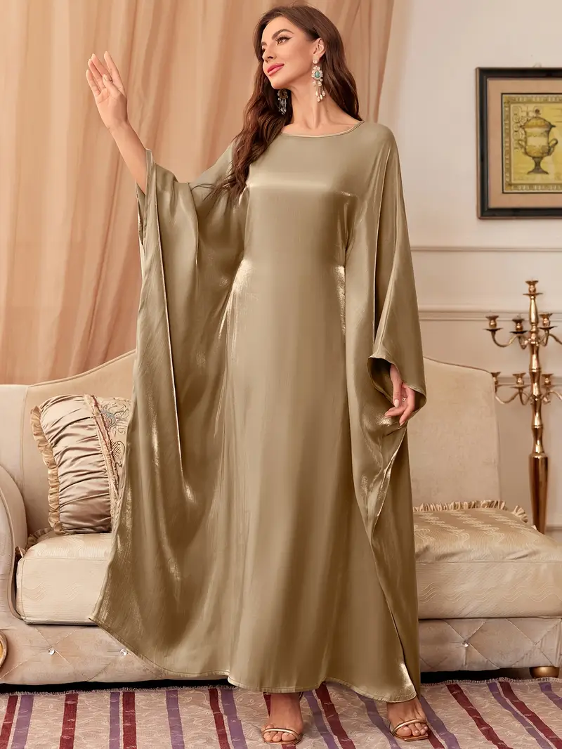 womens solid color batwing sleeve tie back round neck fashion middle eastern dress Product details 8