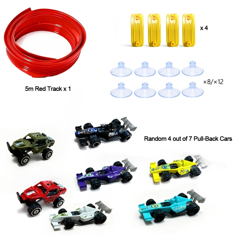 5-meter Portable & Retractable Pull-back Race Car Track Toy | Suction Cup Design | Assorted Random Cars | Fun Parent-child Activity | Popular Party Favor & Holiday/birthday Gift