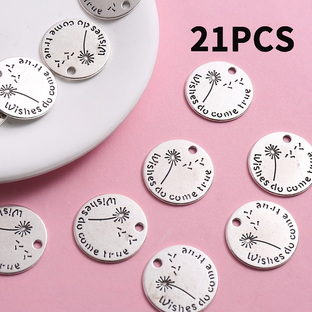 TEMU A Set Of 21 Vintage Dandelion Round Pendants, Designed With Delicate Lines That Outline A Silhouette Of Wishes . The Aged Texture A Soft And