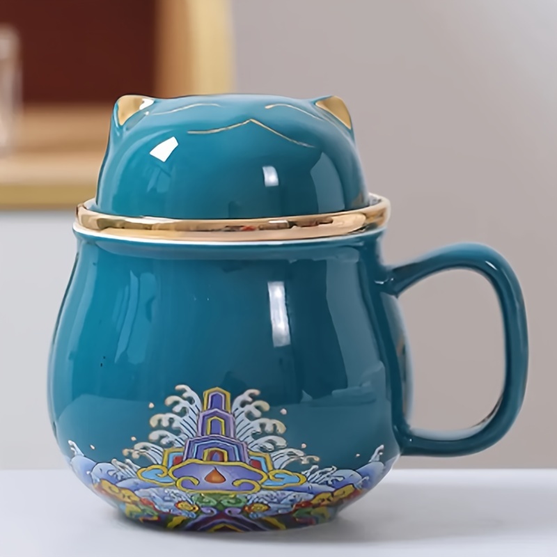Tasse à Thé Chat Avec Infuseur - Porcelaine, 350 Ml - Couvercle Chat, étui Portable - Cadeau Kawaii