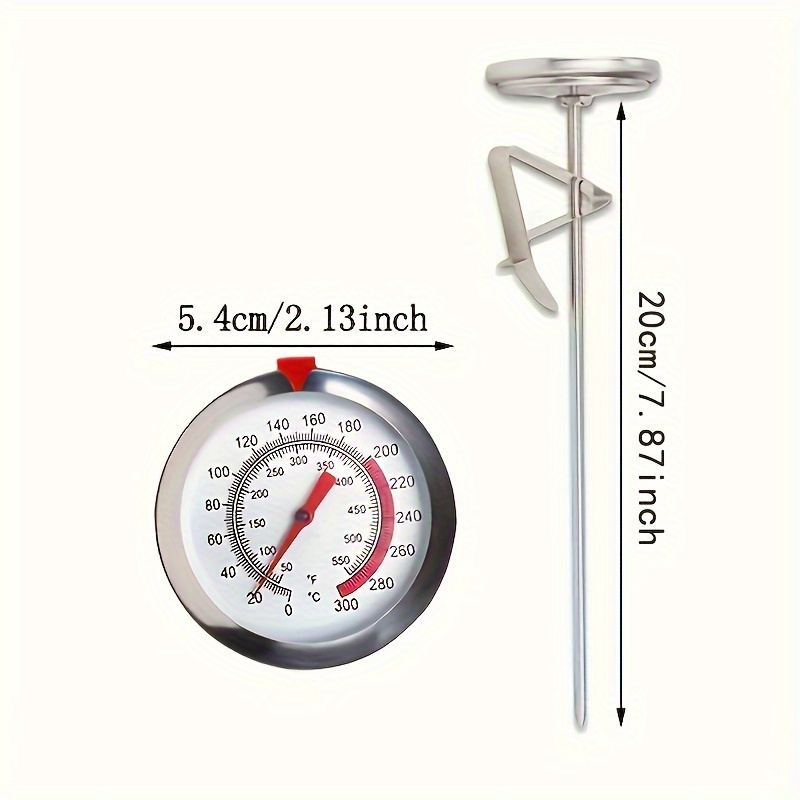 Thermomètre à Bonbons de Haute Précision avec Clip - Sonde Analogique pour la Friture & la Fabrication de Bougies, Plage de 0-300°C, Acier Inoxydable, Sans Piles