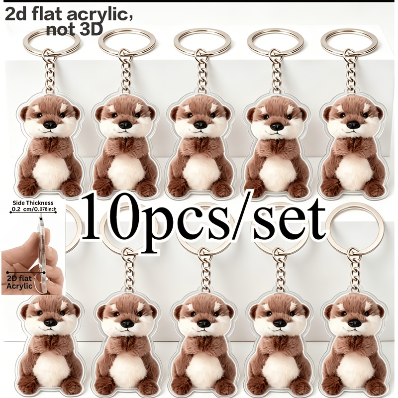 TEMU [2d Flat] [2d Flat] 2d Plane, 10pcs Cute Otter Keychain Set, Backpack Charm, Acrylic Material, Unisex, Car Keychain, Couple's Charm, Friendship