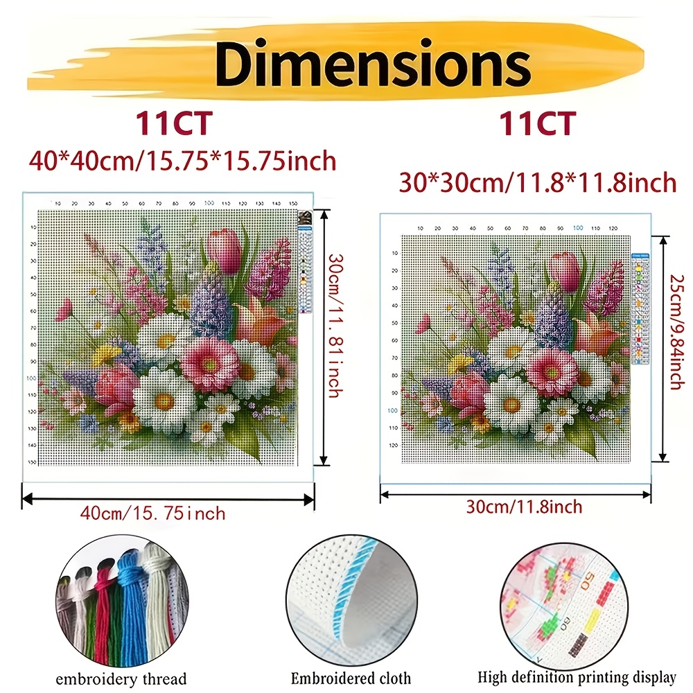 11CT Cross-Stitch Kit, "Vibrant Blooming Bouquet" Pattern