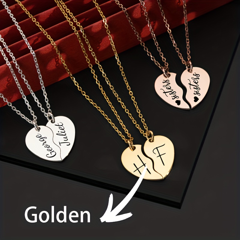 Custom Half Heart-shaped Couple Pendant Necklace, Engraved Gift