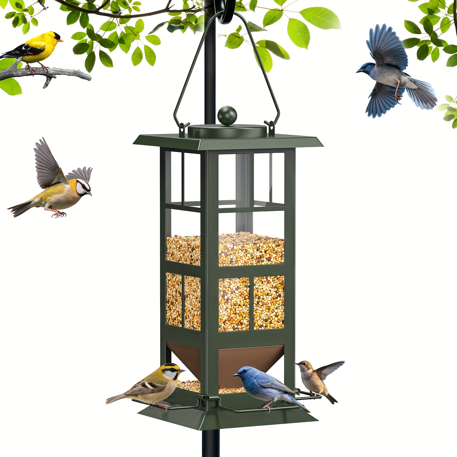 TEMU Metal Hanging 4 Hole Outdoor Bird Feeder With Drainage Holes, Easy To Fill, Attracts , Blue Jays, And More