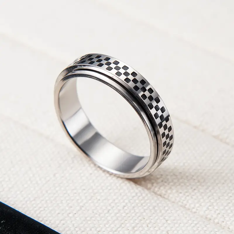 1pc stainless steel rotating mosaic ring black golden gift for women daily wear special occasions daily wear ring modern ring design durable ring ring Product details 4