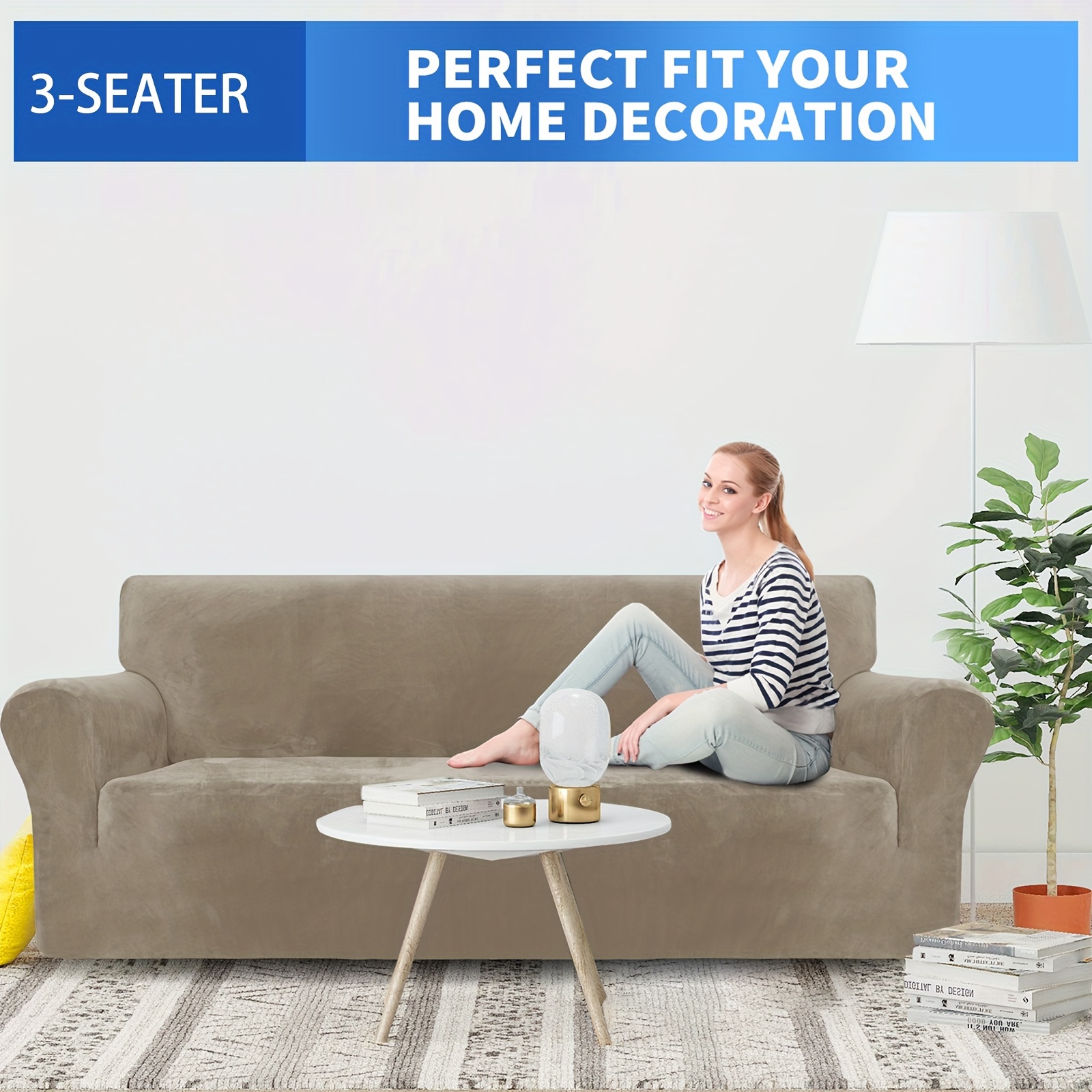 TEMU 1pc Thick Velvet Sofa Cover, Suitable For , Elastic Sofa Cover For 1/2/3/4 , Full Coverage Sofa Protector With Elastic Bottom, 360° Sofa Cover,