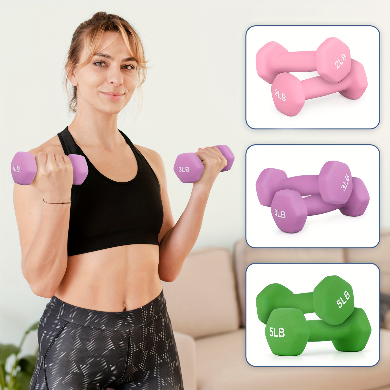 Set of 6 Neoprene Coated Dumbbells Set, Hand Weights Anti-Roll Non-Slip with Smooth Grip