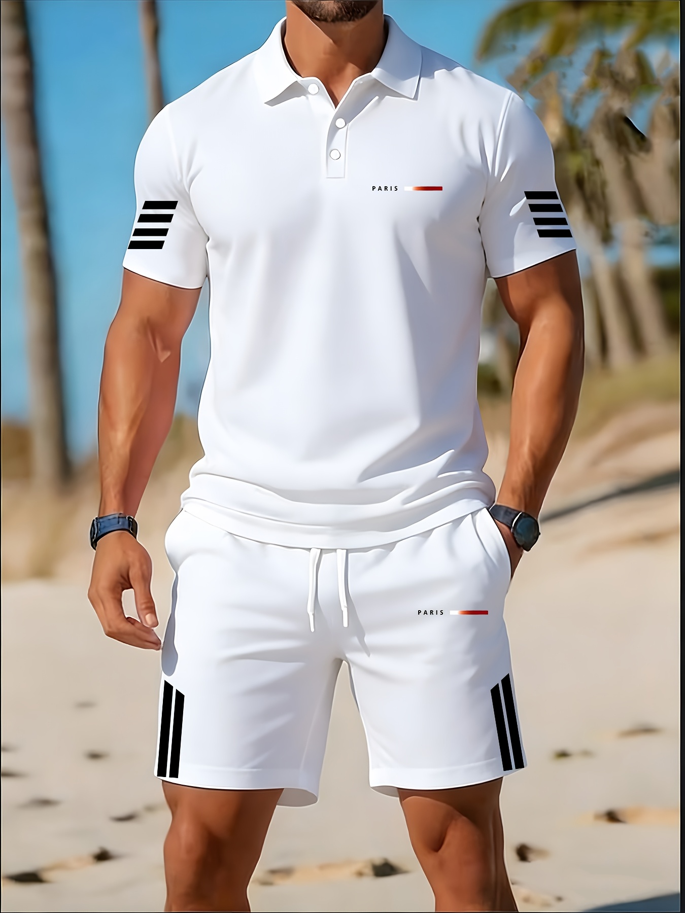 Men'S Casual Polo Shirt And Shorts Set, Easy Daily Short Sleeve Outfit