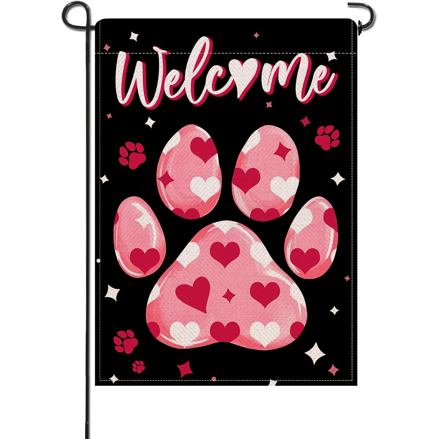 

1pc Valentine's Day Paw Print Garden Flag, Design, Polyester 100%, Double-sided Welcome Yard Banner For Home Party Lawn Decor, 12x18 Inches, Garden Flags For Outside