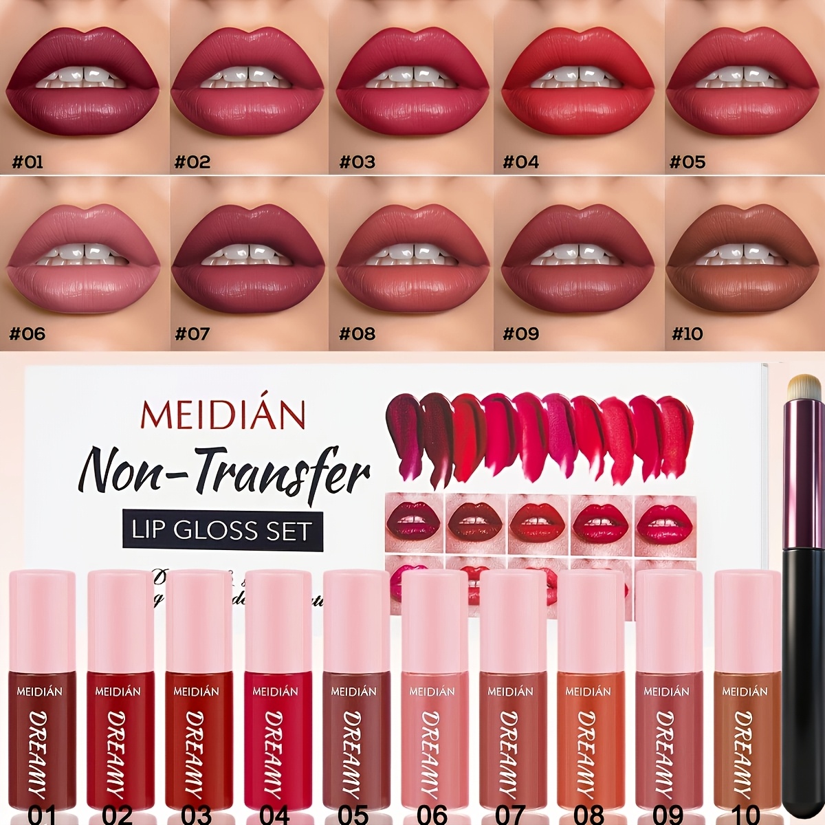 [anti-fading] 10pcs Anti-fading Liquid Lipstick Set With Lip Brushes. Applicable Lip Color, Waterproof And Not Prone To Fading, Non-greasy Full Series Of Lip Color Sets, Perfect Gift For Festivals