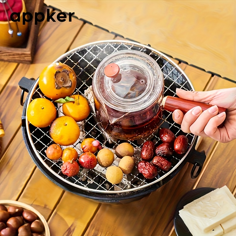 APPKER Cast Iron Charcoal Stove Set - Versatile Round Heating Grill with Lid, Folding Handles, and Grate - Perfect for BBQ, Outdoor Cooking, and Kitchen Use - Black, Charcoal Grill