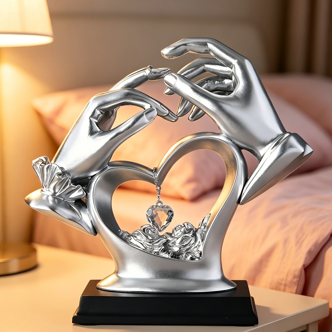 TEMU Custom Valentine's Day Engraved Love Heart Hand-carved Statue Ornament, Love And Marriage Anniversary Souvenir, Artistic Gift For Lovers, ,