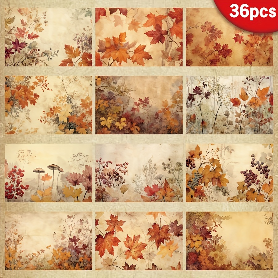 TEMU 36 Feuilles de Papier pour Scrapbooking A5 à Motif Érable Vintage - Fournitures d'Artisanat Thématiques Automnales pour Thanksgiving, Cartes de