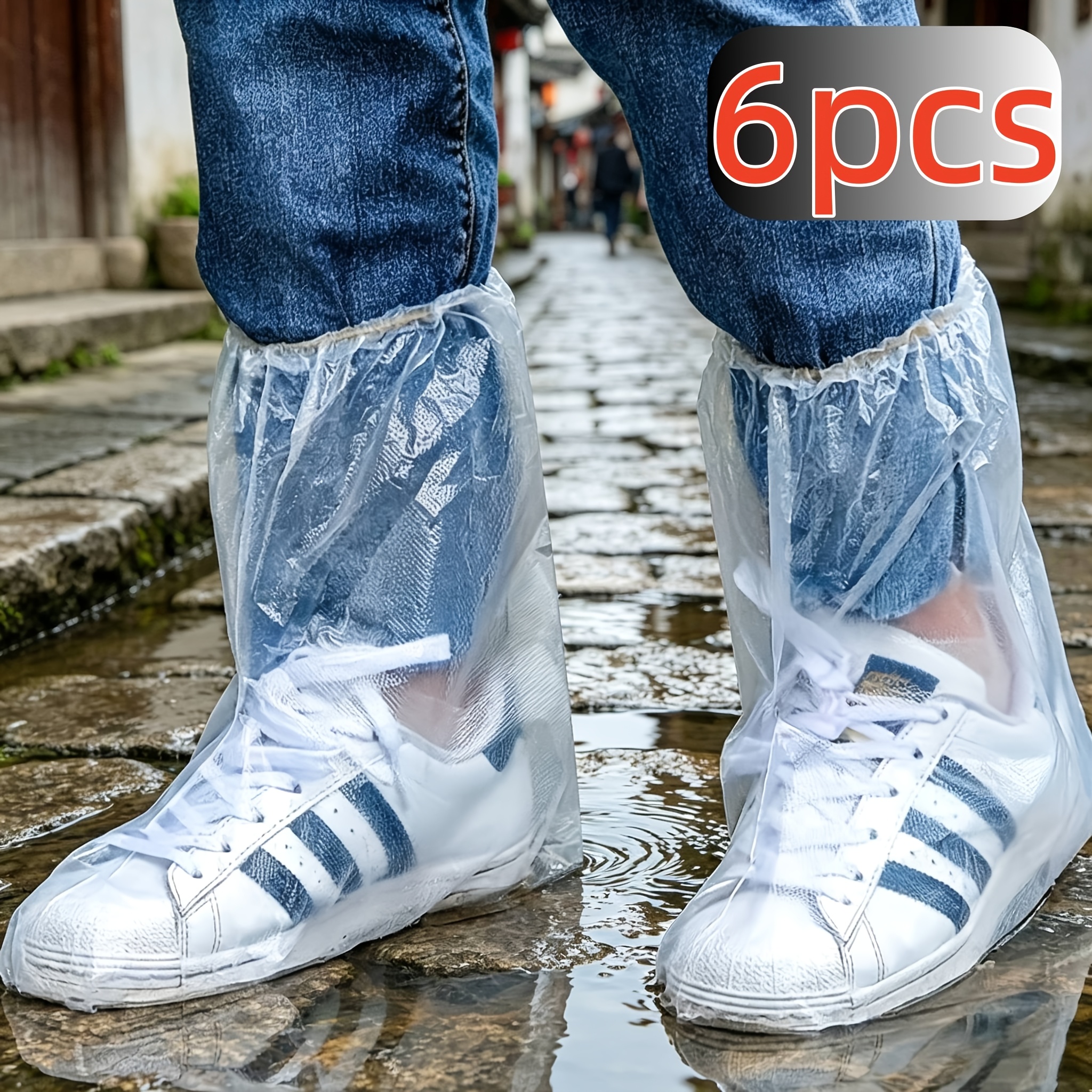 TEMU 6pcs Set Of Transparent Sand-proof Shoe Covers - High-quality Anti-slip Washable Disposable Shoe Covers, Made With Durable Material, Ideal For