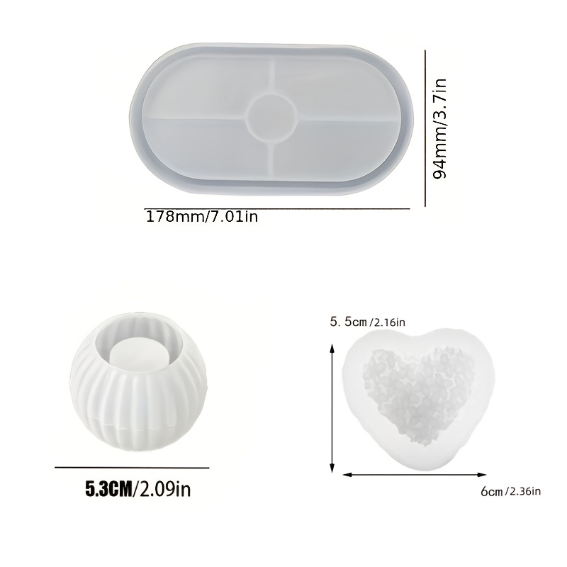E-shop DIY Silikonform-Set mit 3 Teilen: Gestreifter Kerzenhalter, Blumenherz-Kerze, Dekoteller – Deko für Zuhause, Tischdekoration, Geschenkidee für