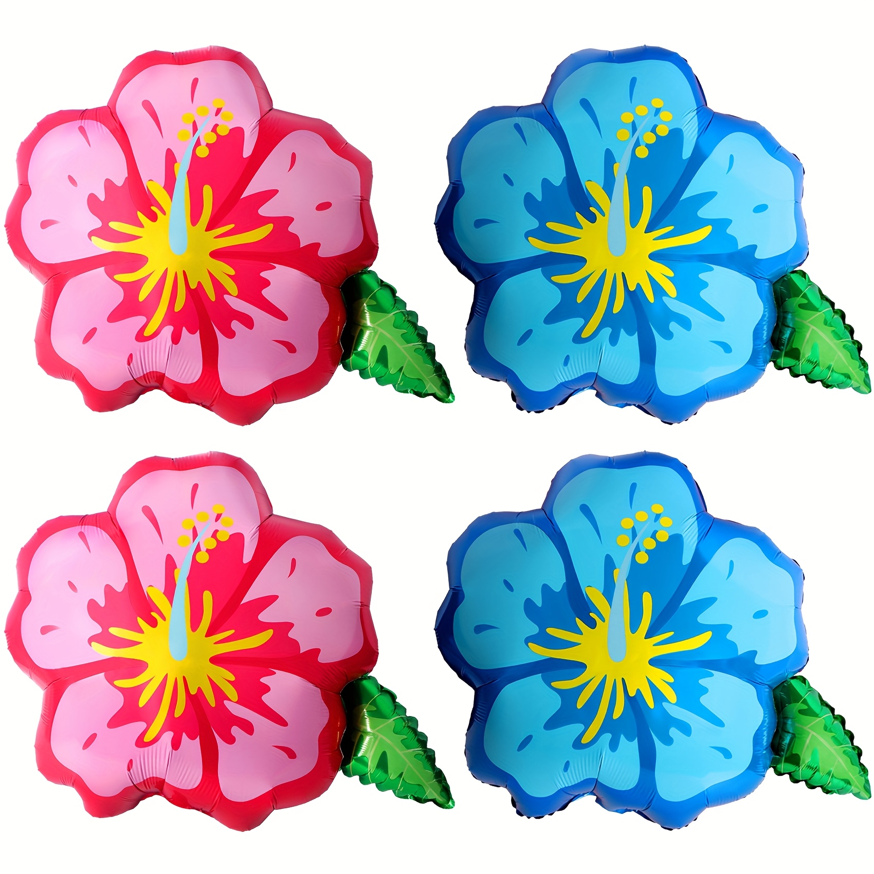 Image of 4pcs, Hibiscus Flower Balloons, Pink And Blue Film Party Decoration Balloons, Hawaiian Party, Wedding, Birthday And Other Theme Party Decoration Balloons, Double-sided Design 27.5-inch