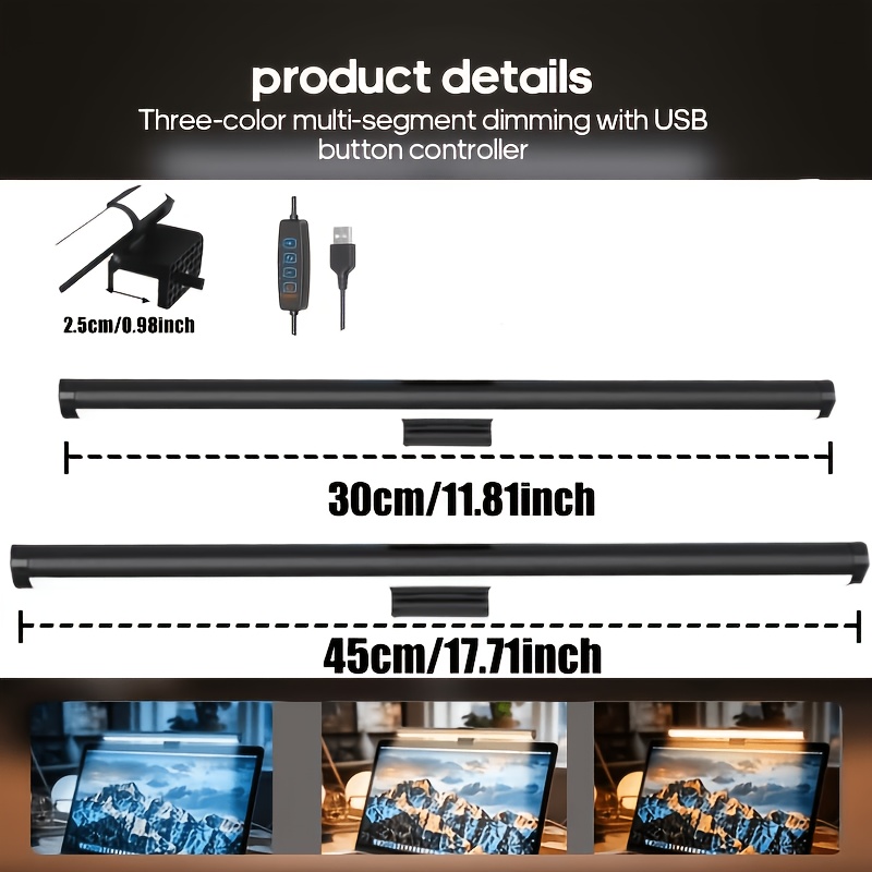 Tri-color Led , Adjustable Brightness And Color Temperature, Usb Desktop Light, Suitable For Offices, Gaming, And Home Theaters, Perfect For Led Screens, Adjustable , Stylish Usb Led Desk Lamp