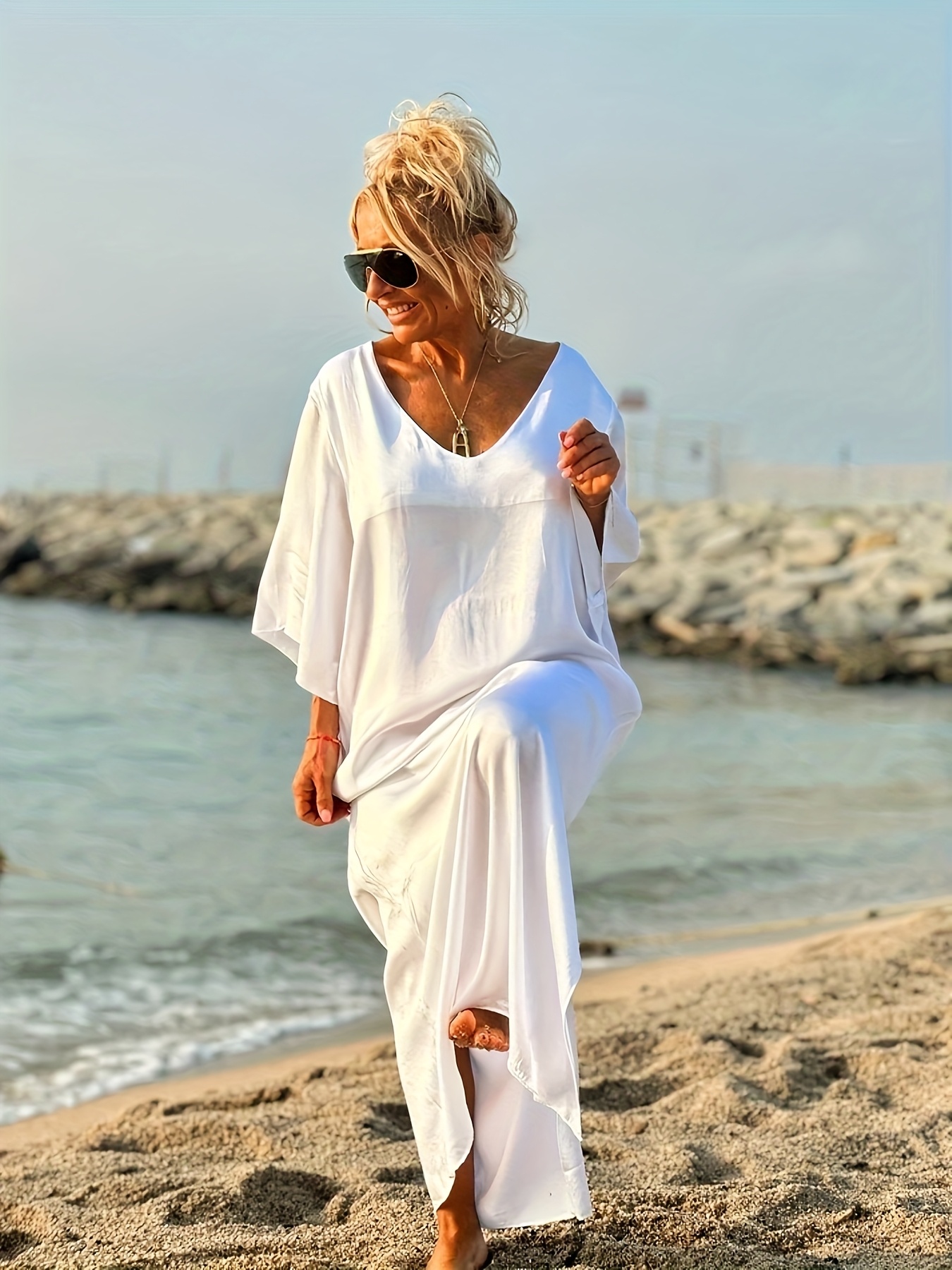 women's plus size long v neck maxi dress casual Temu Oman