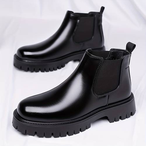mens autumn winter boots high top thick sole outdoor slip elastic collar round toe design versatile business casual mens shoes