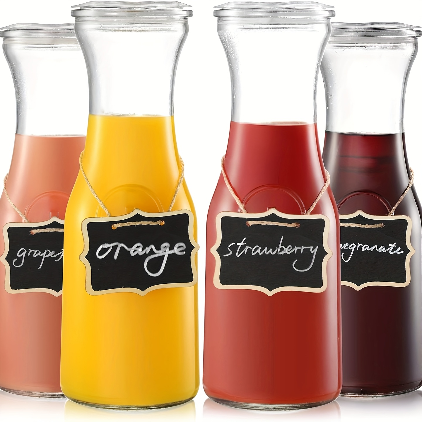 Image of Glass Water Pitcher With Bamboo Lid/clear Lid 4pcs Set, Beverage Service Set Board And Marker, Juice Container For And Parties, Cold Drinks And Juices. Large Capacity Drinkware For Holiday Gatherings.