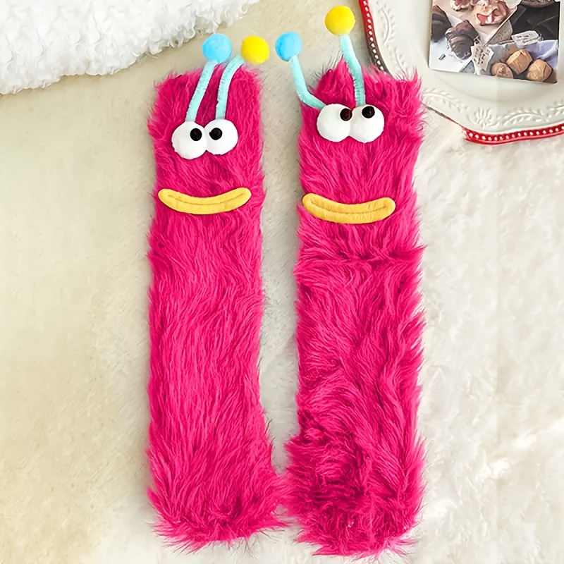 TEMU 1 paire de chaussettes en peluche confortables et mignonnes avec de dessin 3D, style couple - Motif épais, et coloré