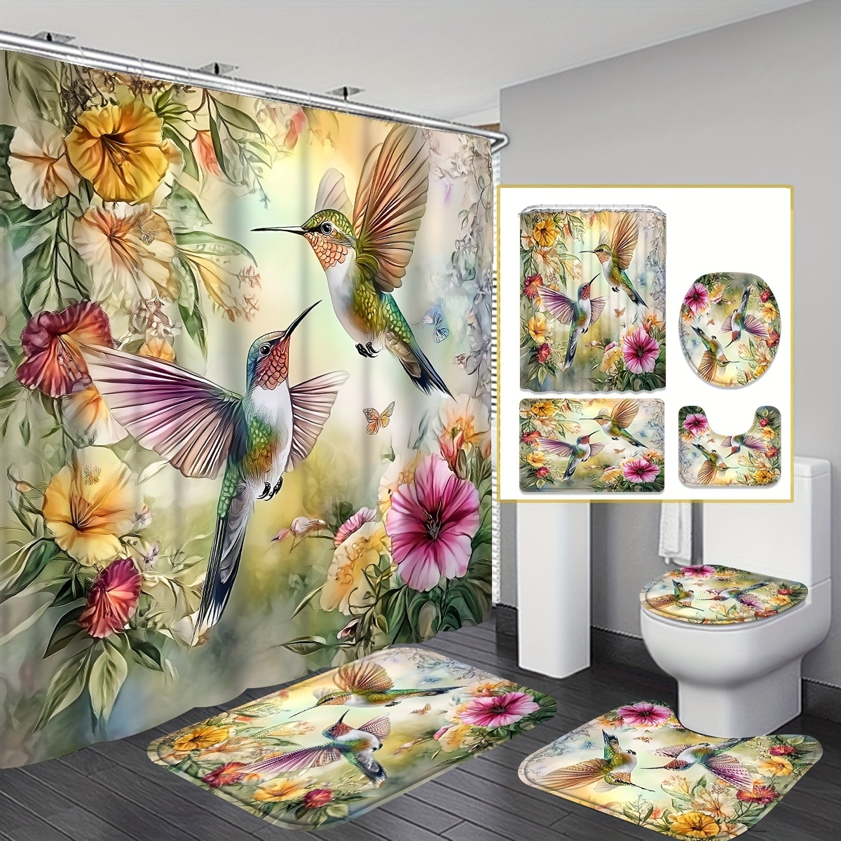 

Jit 1/4pcs Shower Curtain Set, Surrounded By And , Polyester Shower Curtain Set 12 Bath Mat U-shaped Mat