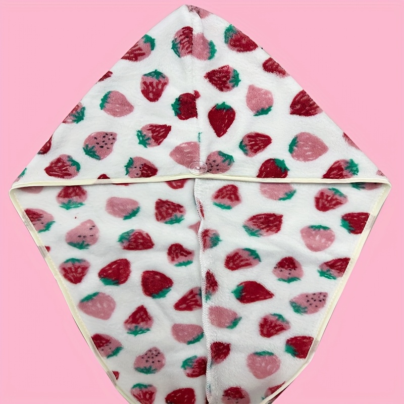 Image of 1pc Ultra-absorbent Strawberry Pattern Hair Drying Cap For Women - Fleece, Quick- Towel With Thickened Material For & Split End Protection, Cute Bathroom Accessory