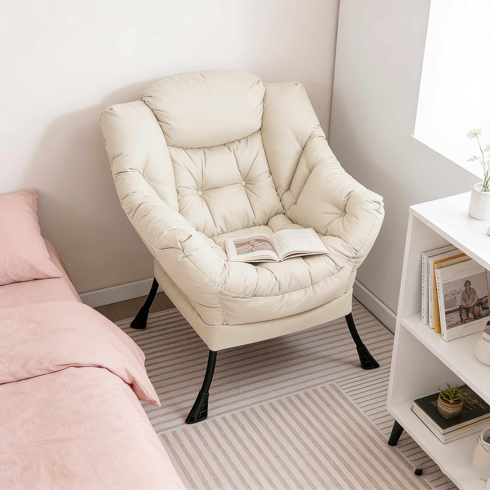 Image of Modern Large Mid Century Accent Chair, Lazy Chair, Comfy Upholstered Leisure Sofa Armchair, Reading Chair For Bedroom, Living Room, Dorm Rooms ()