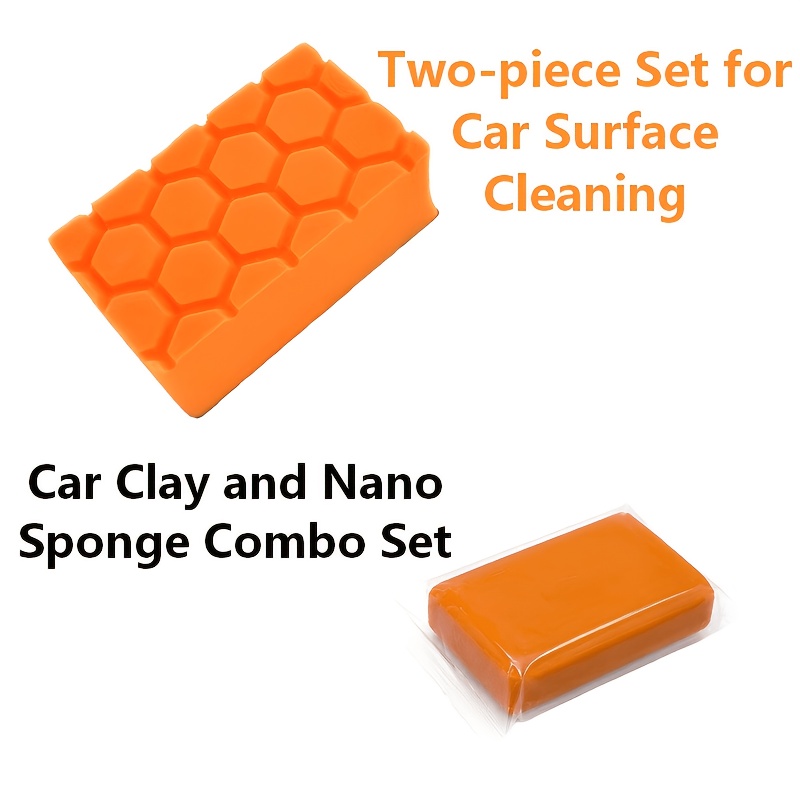 TEMU 2pcs Nano Clay Car Cleaning Kit, Clay Bar And Sponge, Reusable Auto Detailing Tool For Paint Decontamination, Removal And Surface Cleaning,