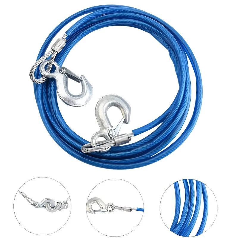 1 roll 5m steel tow rope with hooks heavy duty car recovery cable 122lb breaking strength for towing and winching vehicle external accessories details 5